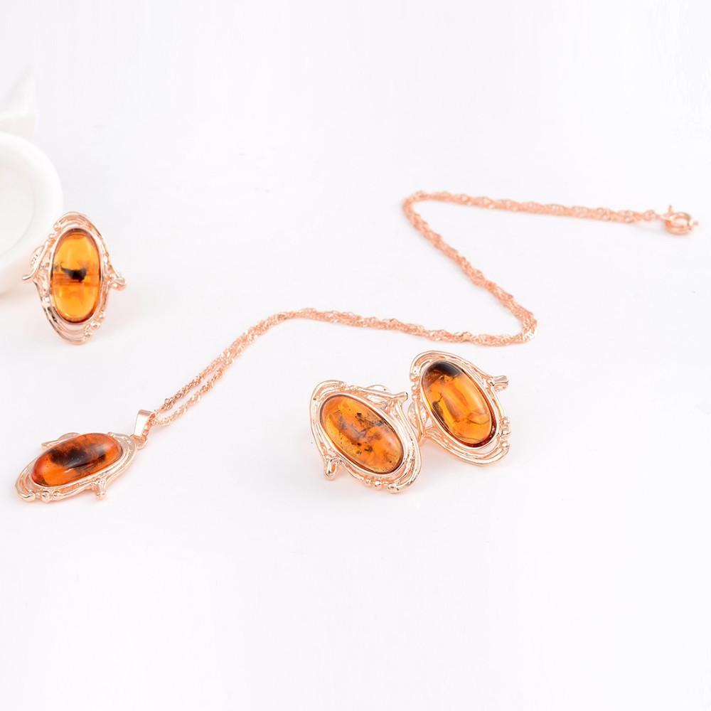 Conjunto de  Brinco Anel e Colar Pedra Natural