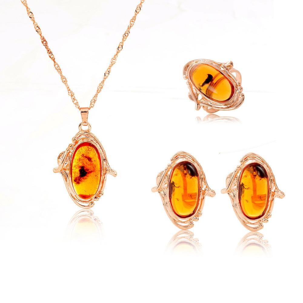 Conjunto de  Brinco Anel e Colar Pedra Natural