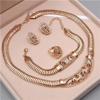 Conjunto de Colar Brincos Pulseira e Anel Cristal Africano