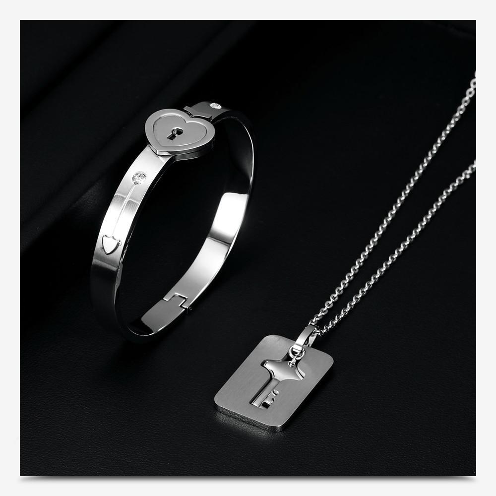 Bracelete e Colar Amor Do Coração em Aço Inoxidável