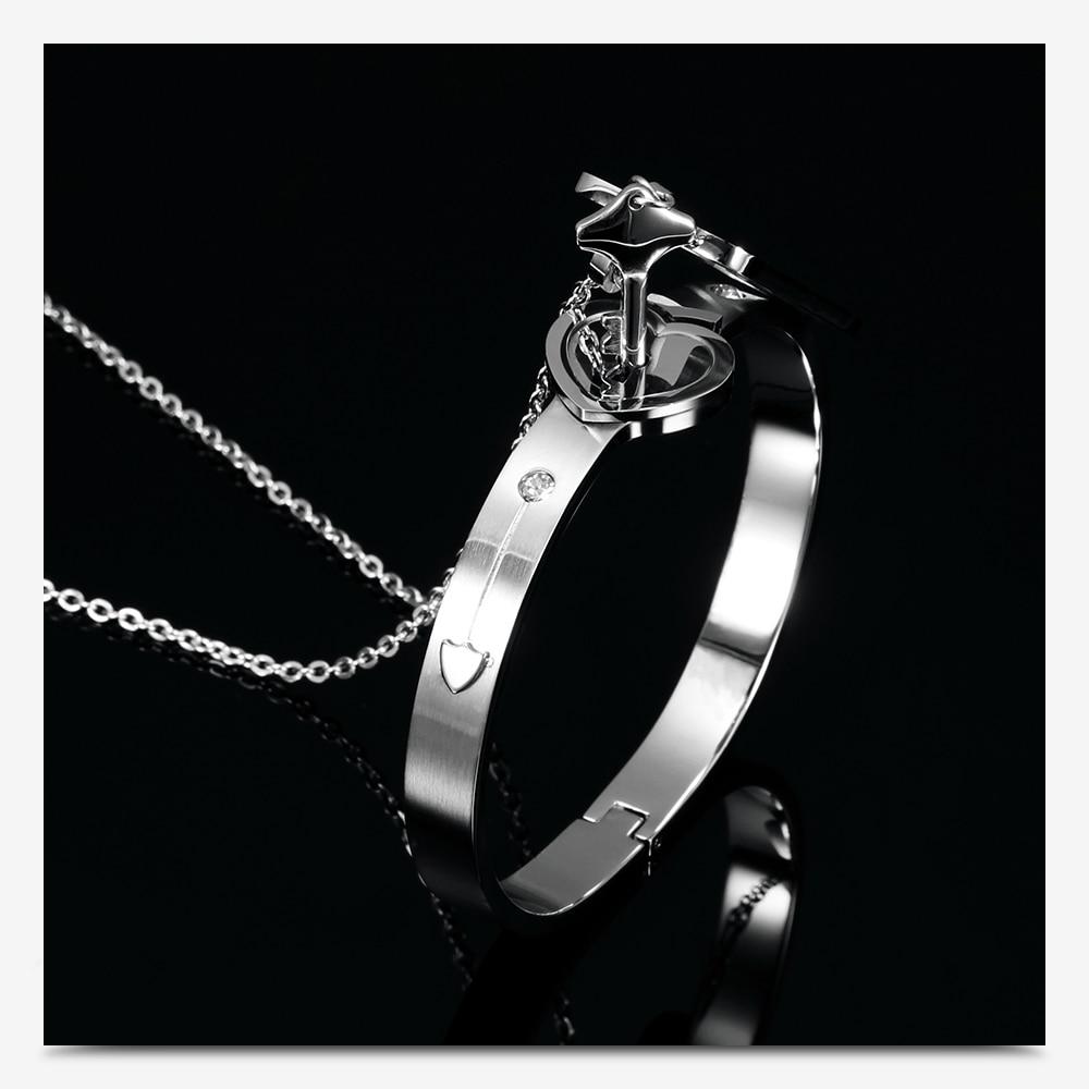 Bracelete e Colar Amor Do Coração em Aço Inoxidável